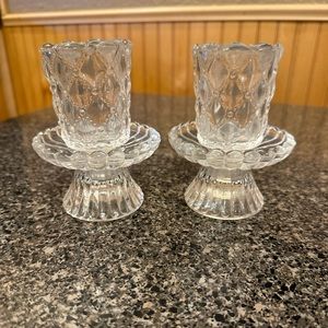 PartyLite Quilted Crystal Pair Candleholders  NWT